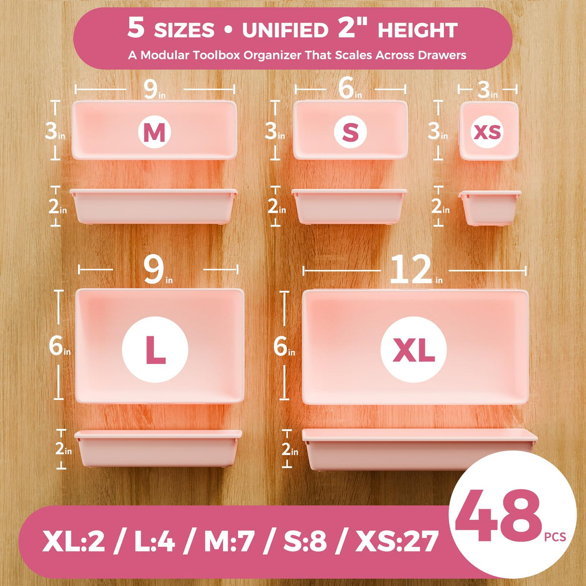 inihpocv [ 48PCS & 5 Sizes ] Tool Box Organizer Tray, Toolbox Drawer Organizer with Non-Slip Pads