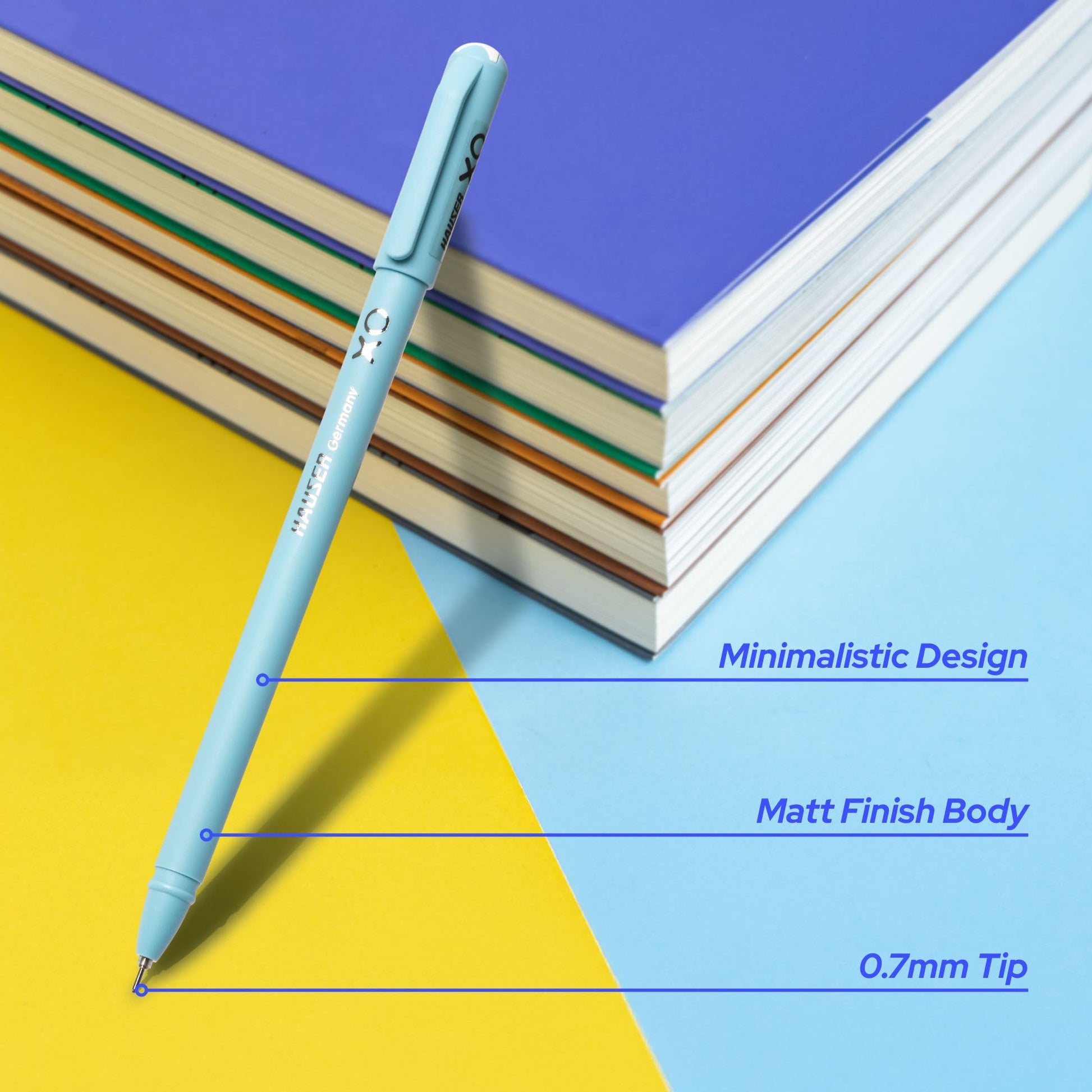 Hauser Germany XO 0.7mm Ball Pen Box Pack | Sleek Body & Minimalistic Design | Matt Finish & Solid