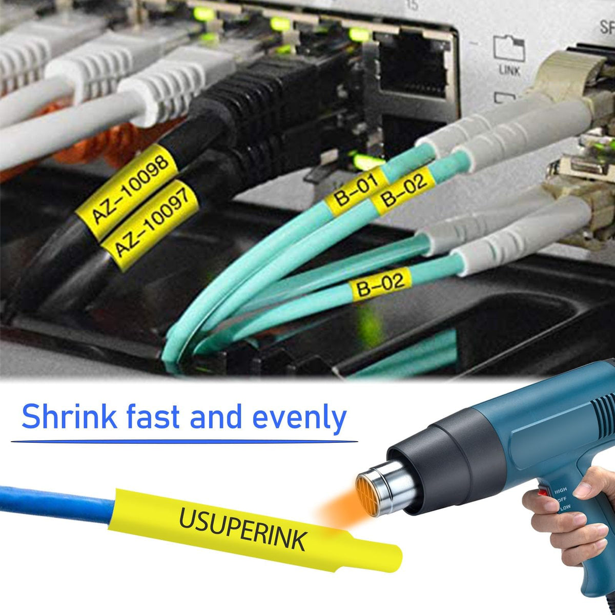 USUPERINK 2 Pack Compatible for HSe-641 HSe641 HS-641 HS641 Black on Yellow (17.7mm 0.69''x 1.5m