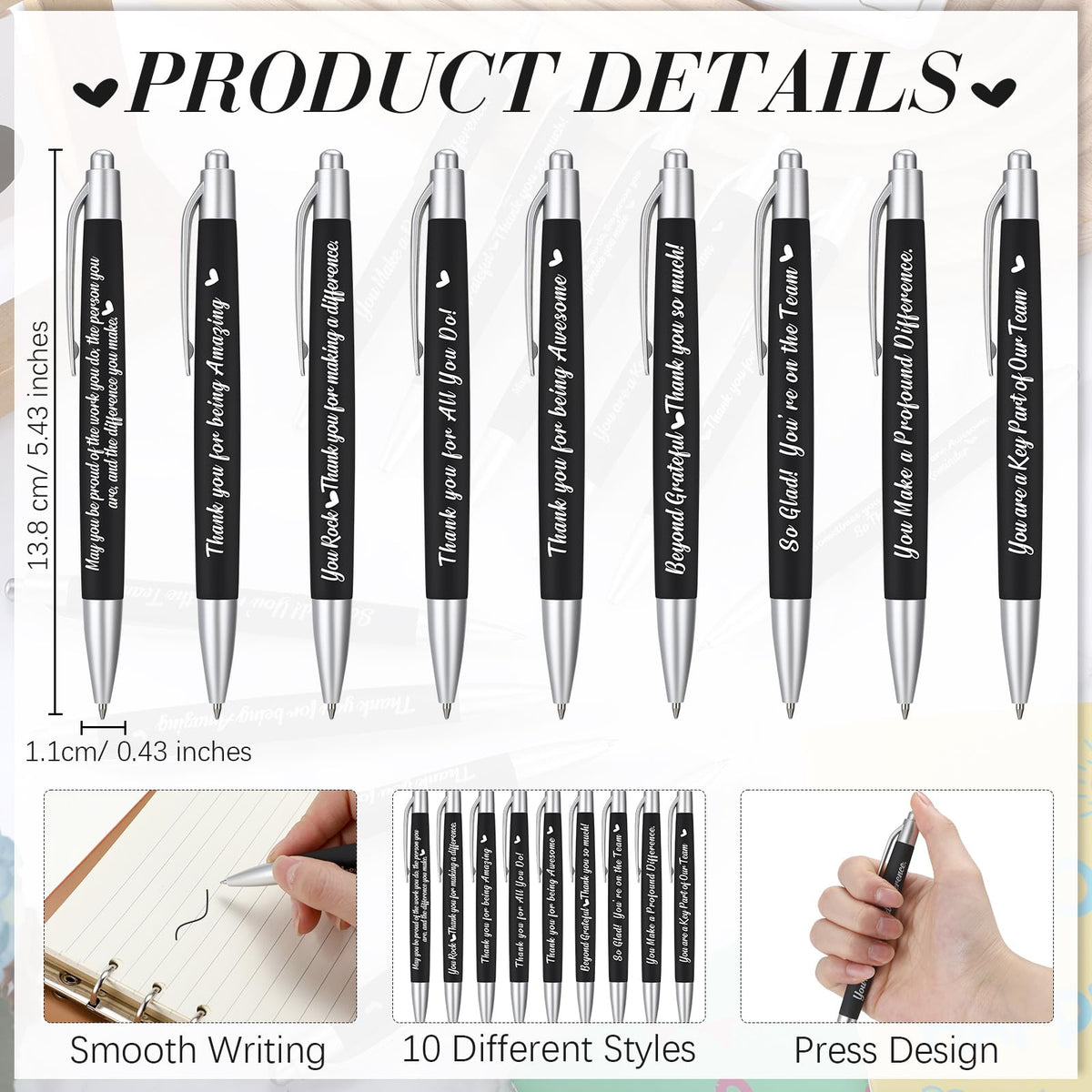 Yeaqee 100 Pcs Motivational Pens, Black, Positive