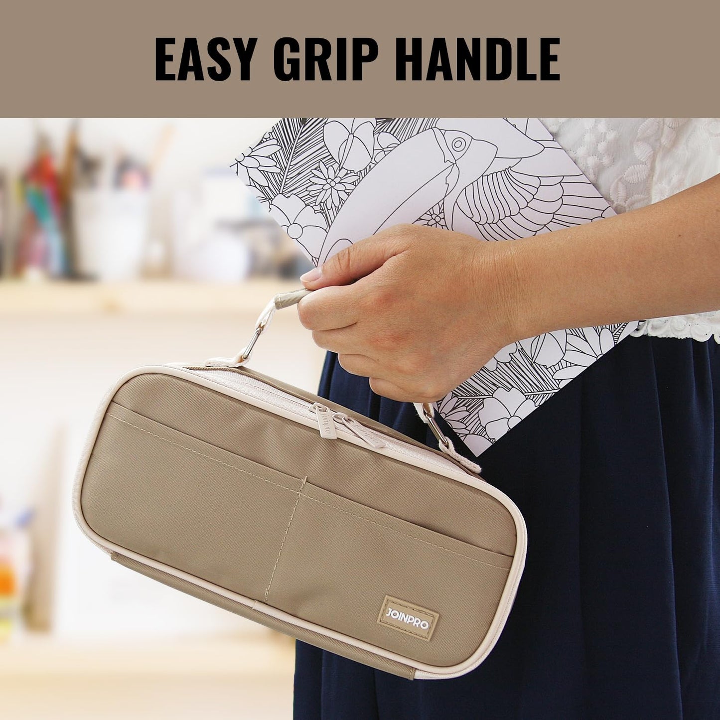 JOINPRO Large Capacity Pencil Case, 4 Compartment Pen Pouch Organizer with Double Zipper, Storage