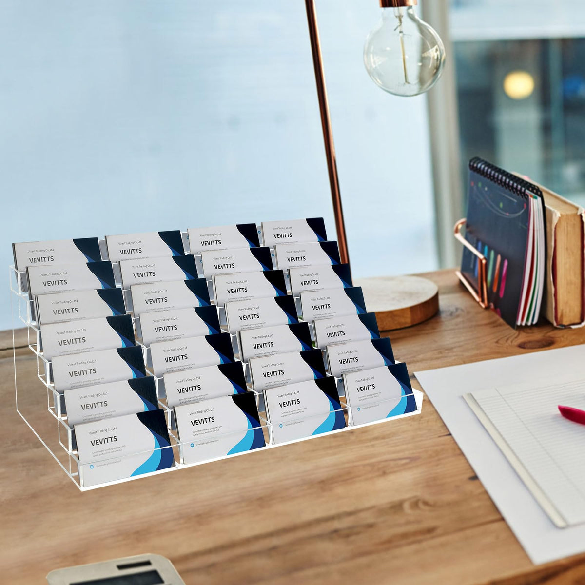 Vevitts Acrylic Business Card Holder for Desk Multiple Business Card Holders 28 Slot 7 Tier Large