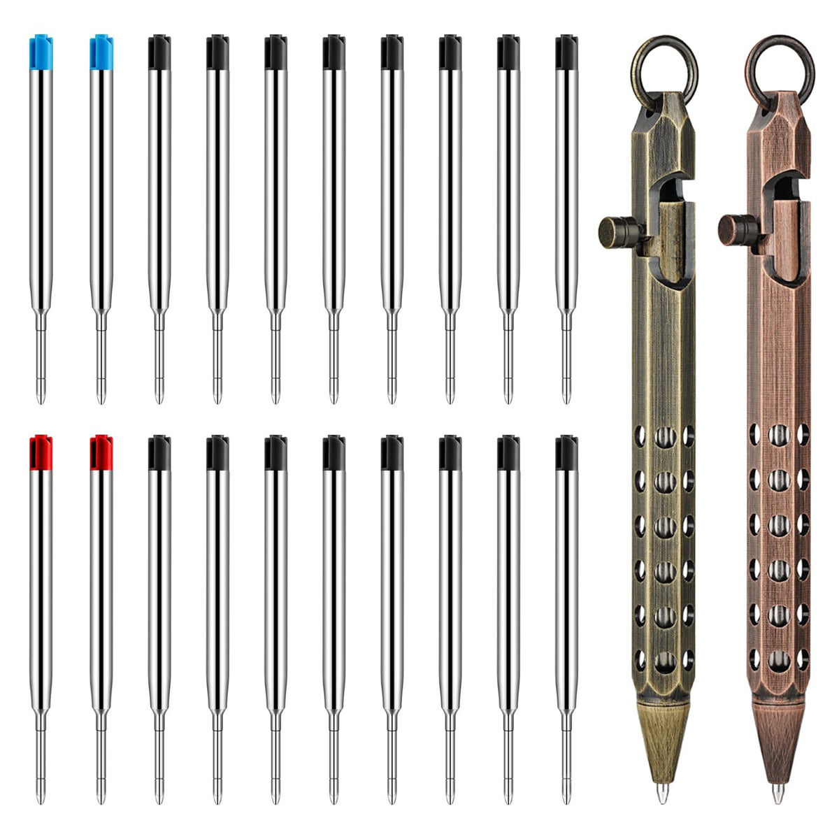 Origin-Joy 2 Pack Bolt Action Pen Set, Six Edge Solid Brass EDC Pocket Tactical Pen With 20