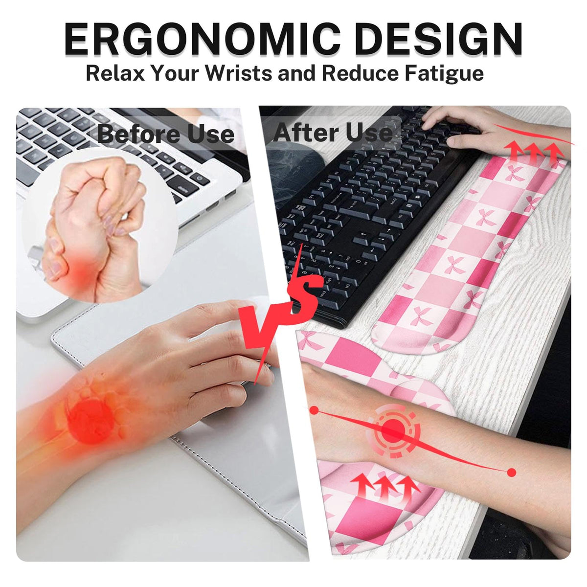 Arttown Keyboard Mouse Pad Set, 4 in 1 Desk Mat Set Kawaii Cute