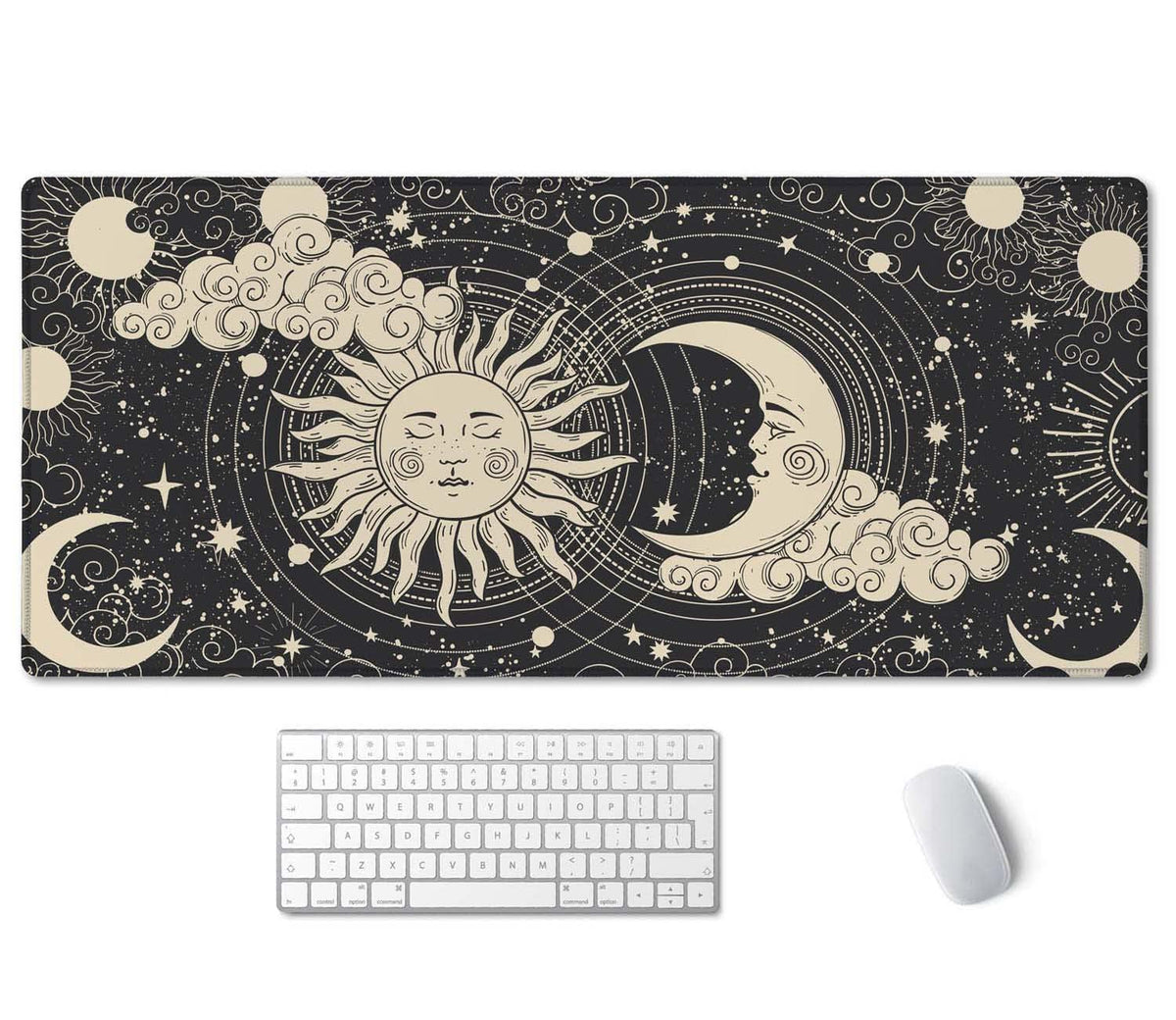 SSOIU Astrology Sun with Moon Mouse Pad 35.5 X 15.7 Inch XXL Black Full Desk Mousepad Extended