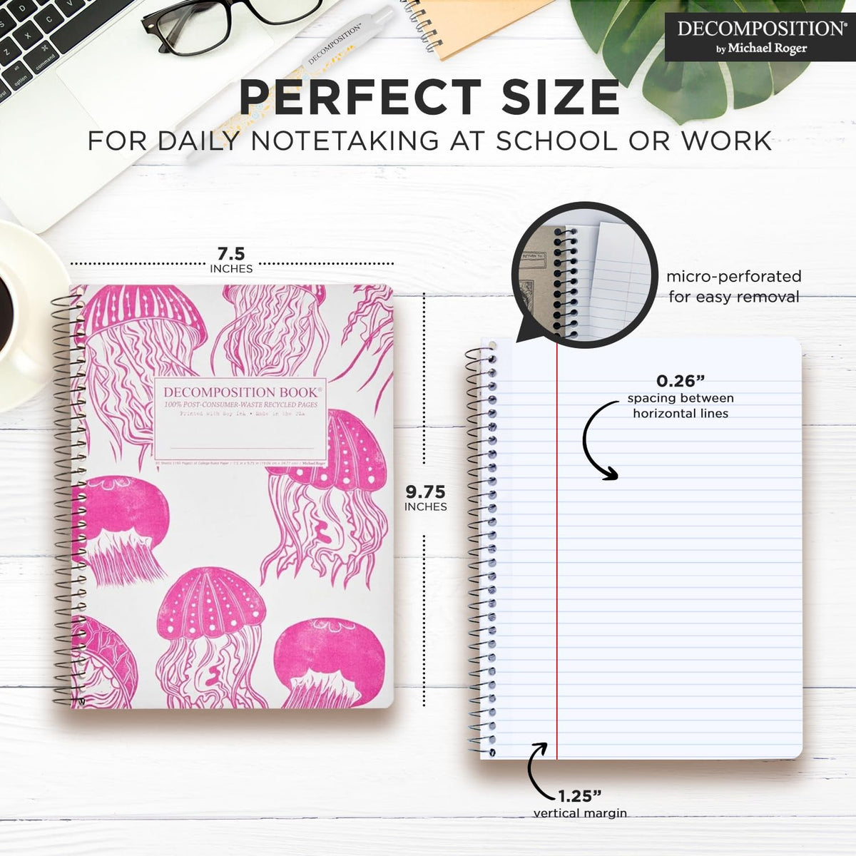 Decomposition Jellyfish College Ruled Spiral Notebook - 9.75 x 7.5 Journal with 160 Lined Pages