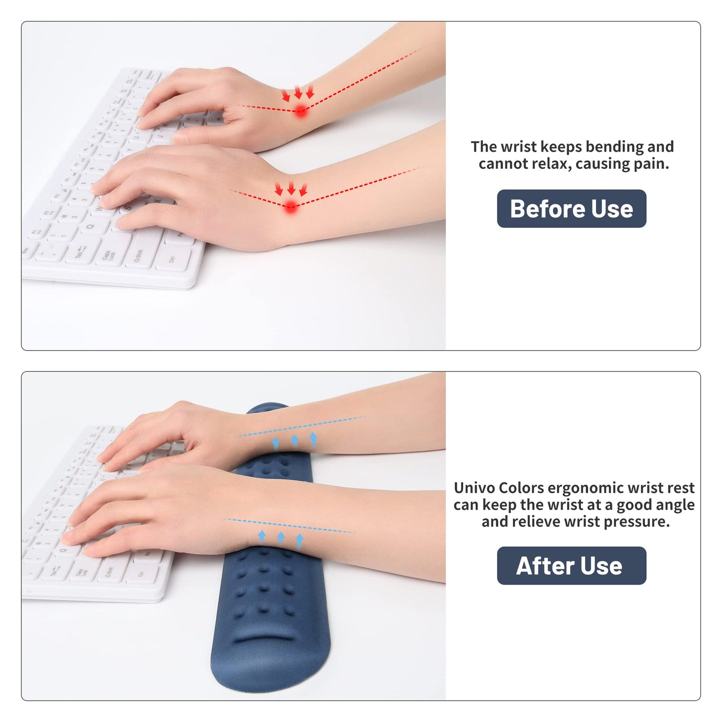 Univo Colors Navy Superfine Memory Foam Keyboard Wrist Rest Soft Gel Ergonomic Wrist Support Pad