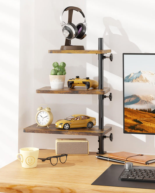 ART-GIFTREE 3 Tiers Clamp On Desk Shelf, 360° Angle Adjustable Desktop Shelf Organizer for Home