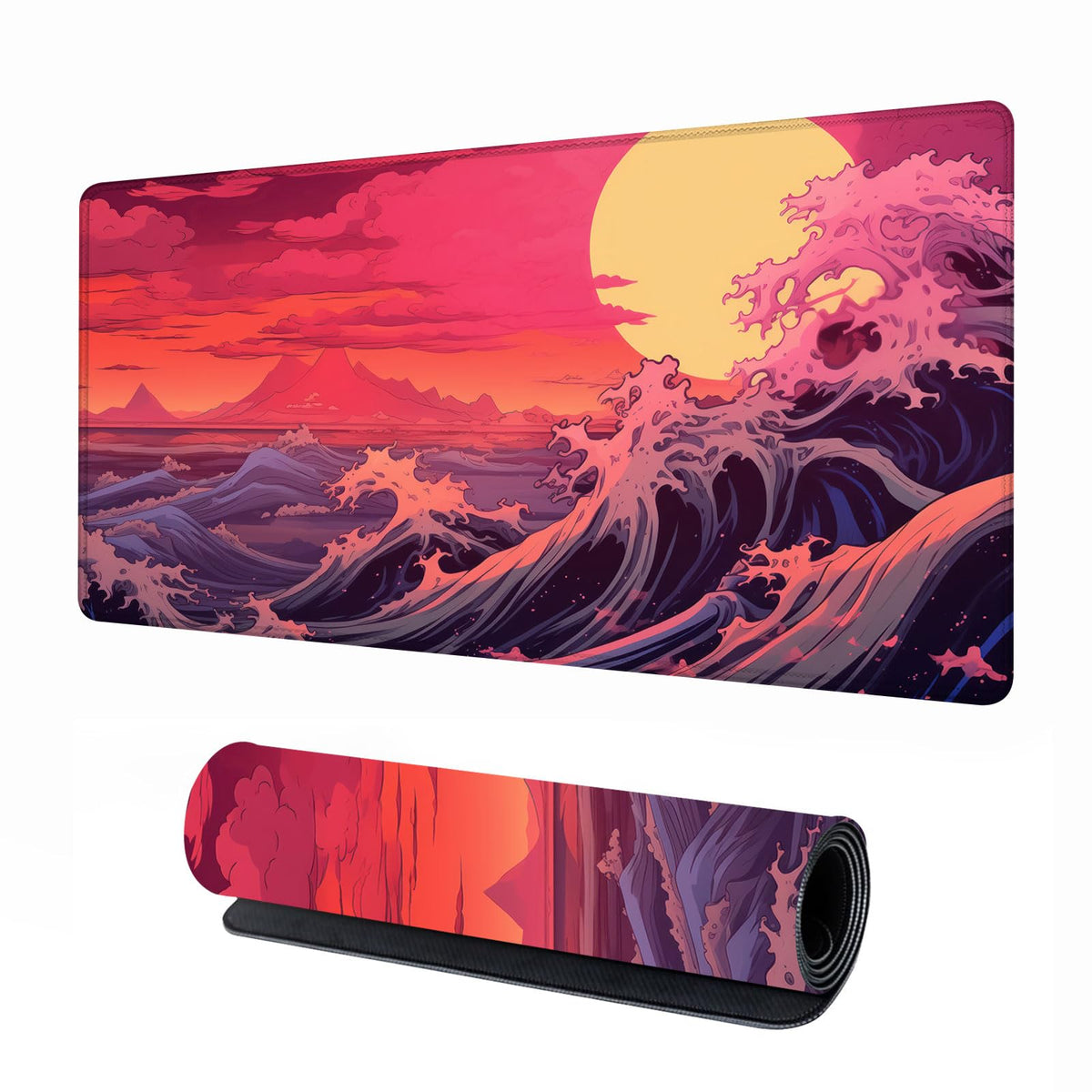 Japanese Sea Wave Large Gaming Mouse Pad with Stitched Edges, 31.5" x 15.7" Large Extended Computer