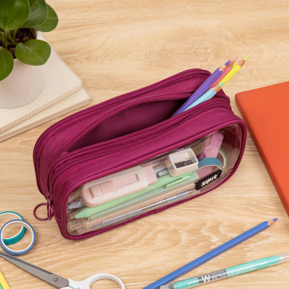ZIPIT Half & Half Pencil Case for Girls, 3-Compartment Zipper Pouch