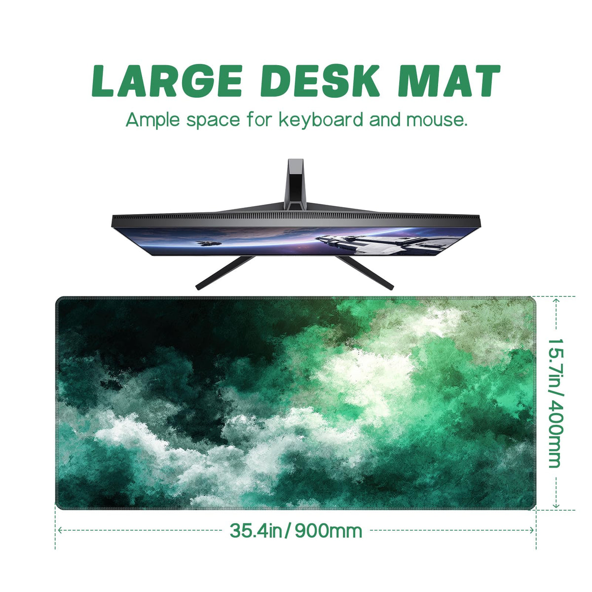 Baziabbo Green Desk Mat,XXL Extended Big Mouse Pad,Gaming Mousepad with Stitched Edge,Non-Slip