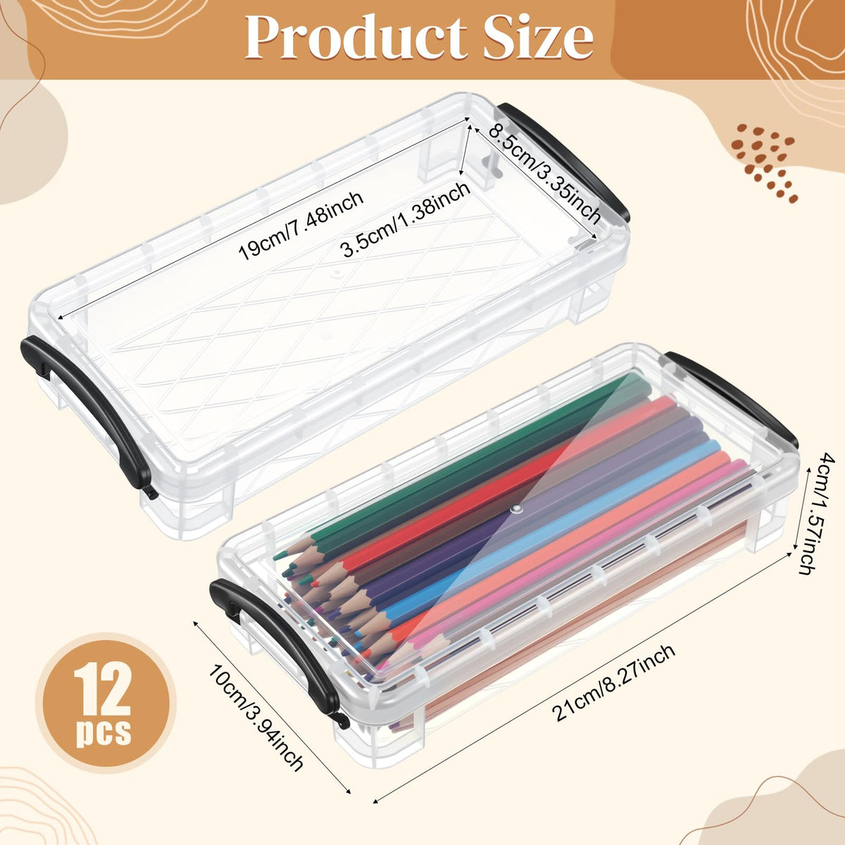Gueevin 12 Pcs Pencil Box Clear Plastic Pencil Case, Grey