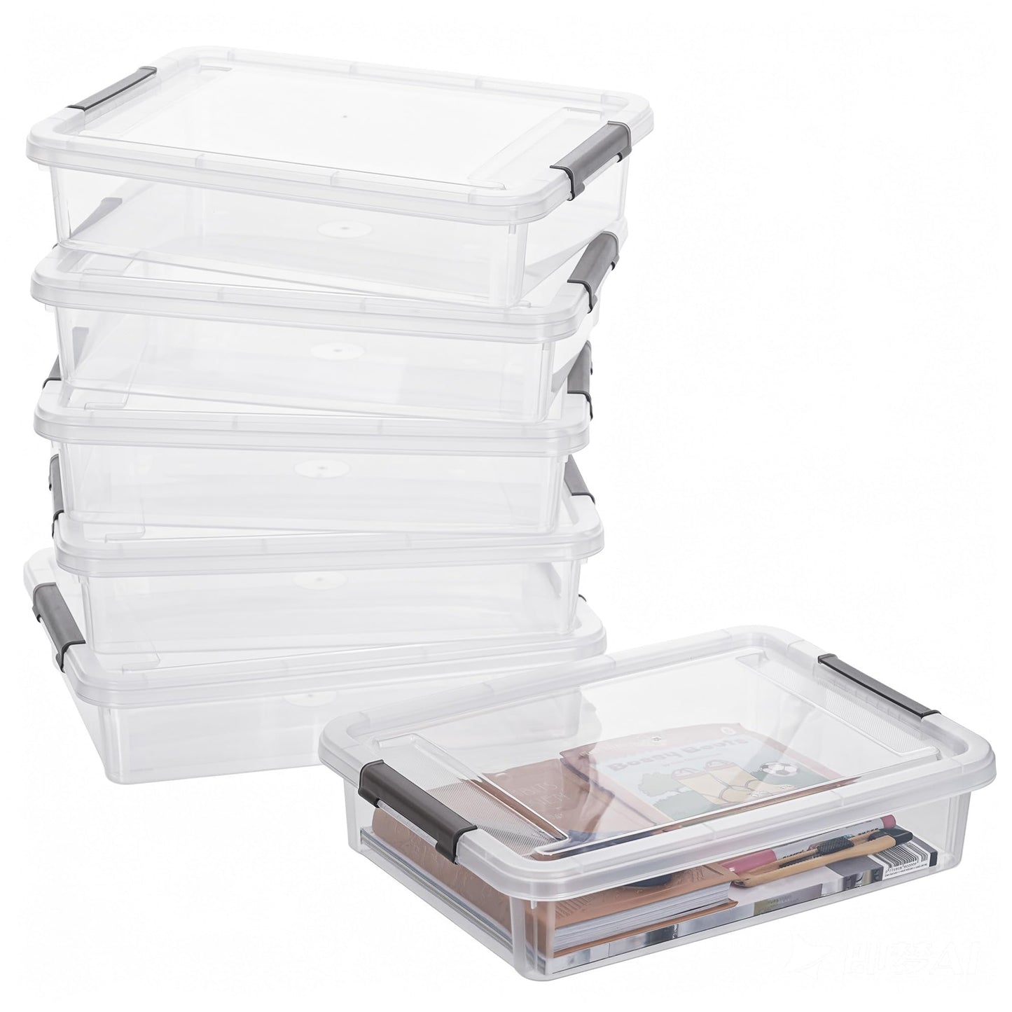 Citylife 6PC Storage Bins with Lids, Stackable Plastic Box, Paper Storage