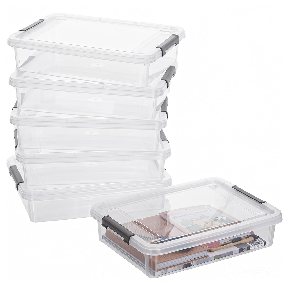 Citylife 6PC Storage Bins with Lids, Stackable Plastic Box, Paper Storage