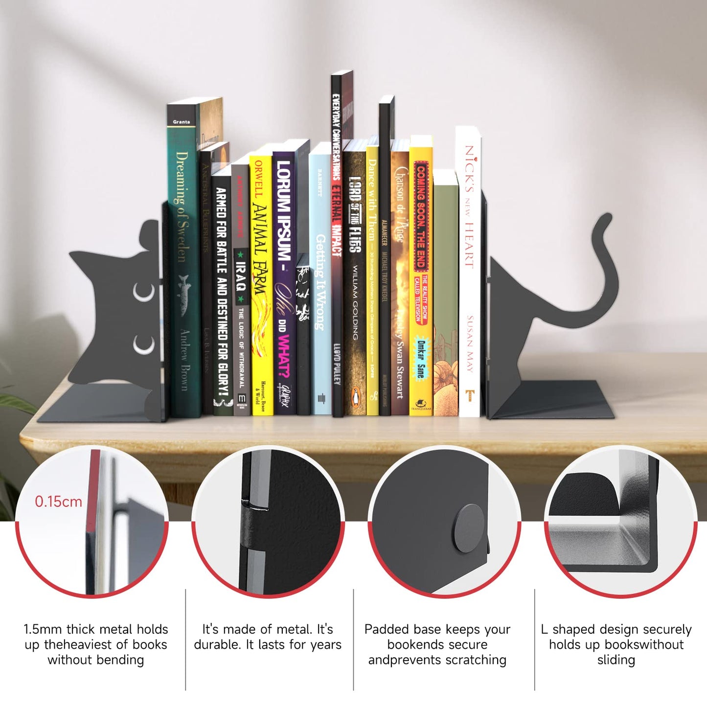Book Ends Decorative,ENCIMART Book Ends,Metal Bookends,Book Holders for Shelves,Office Decorative