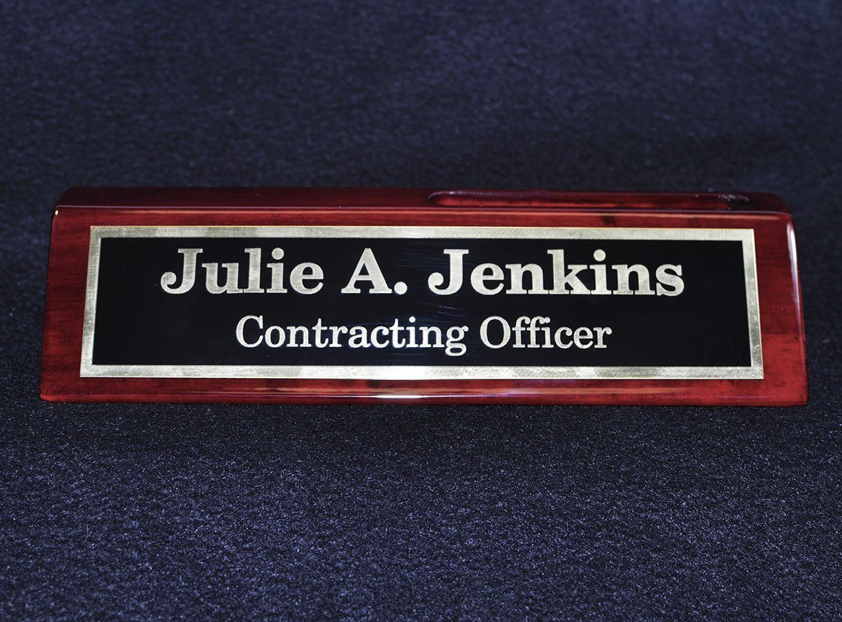 Desk Name Plate with Card Holder | Custom Name Plate | Personalized Desk Plate with Business Card