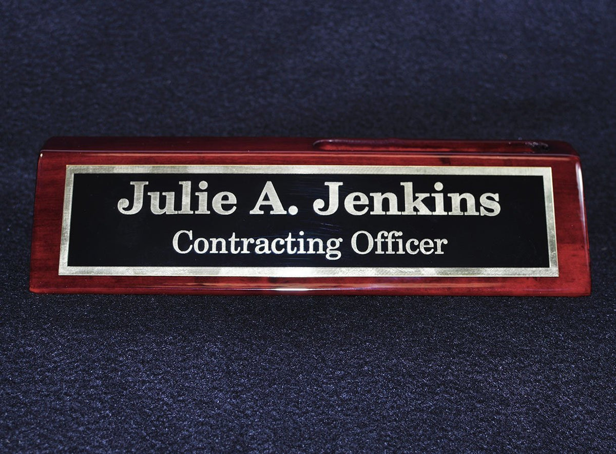 Desk Name Plate with Card Holder | Custom Name Plate | Personalized Desk Plate with Business Card