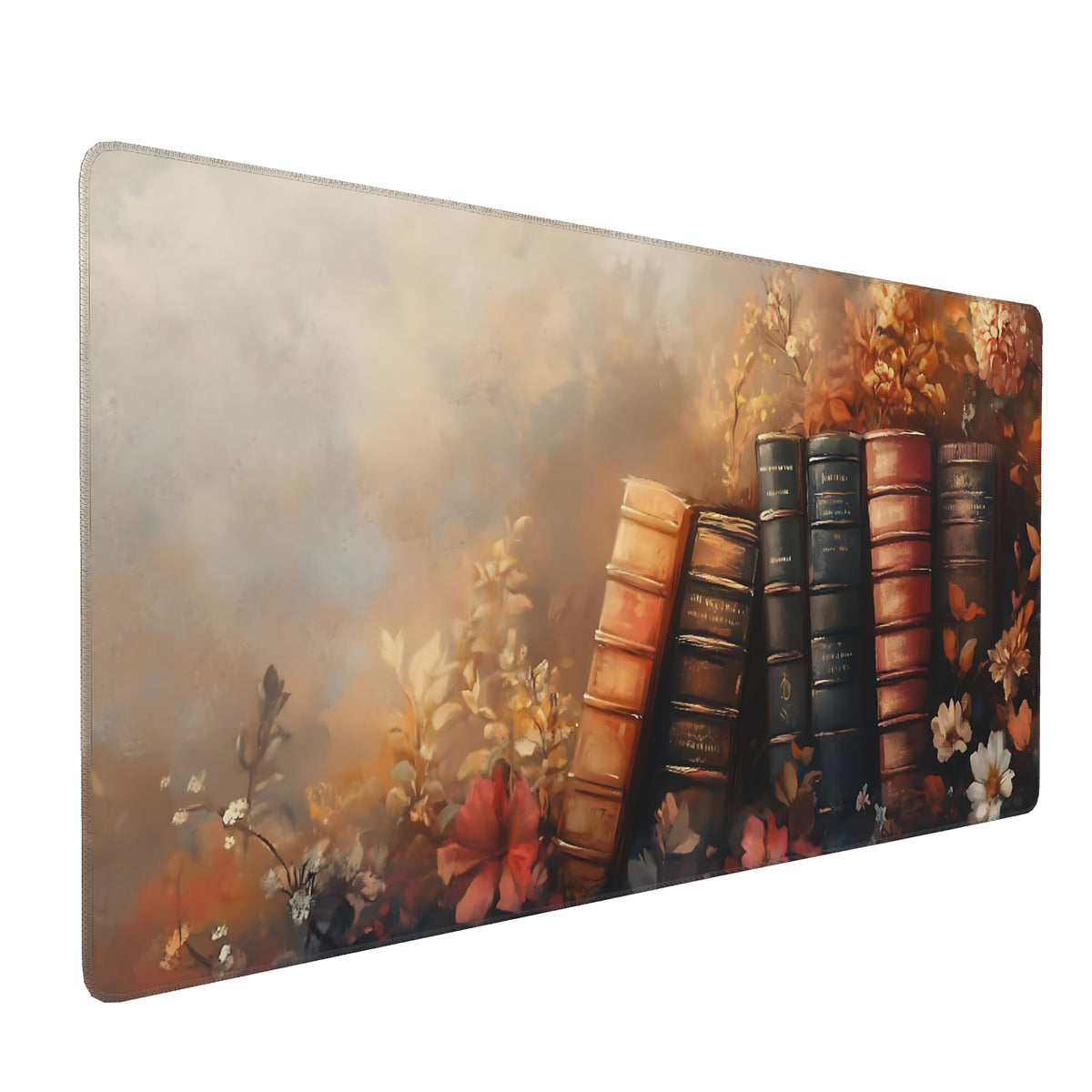 Floral Aesthetic Book Gaming Mouse Pad, Earth Tone Dark Romanticism Desk Mat with Anti-Slip Base &