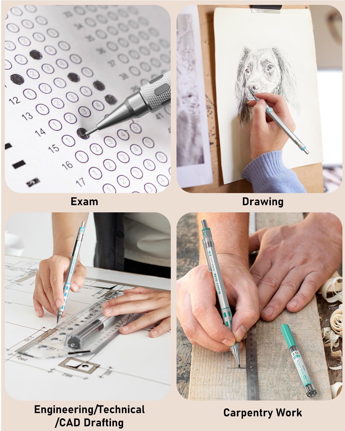 Nicpro 36PCS Blocky Gear Art Mechanical Pencil Set with Case