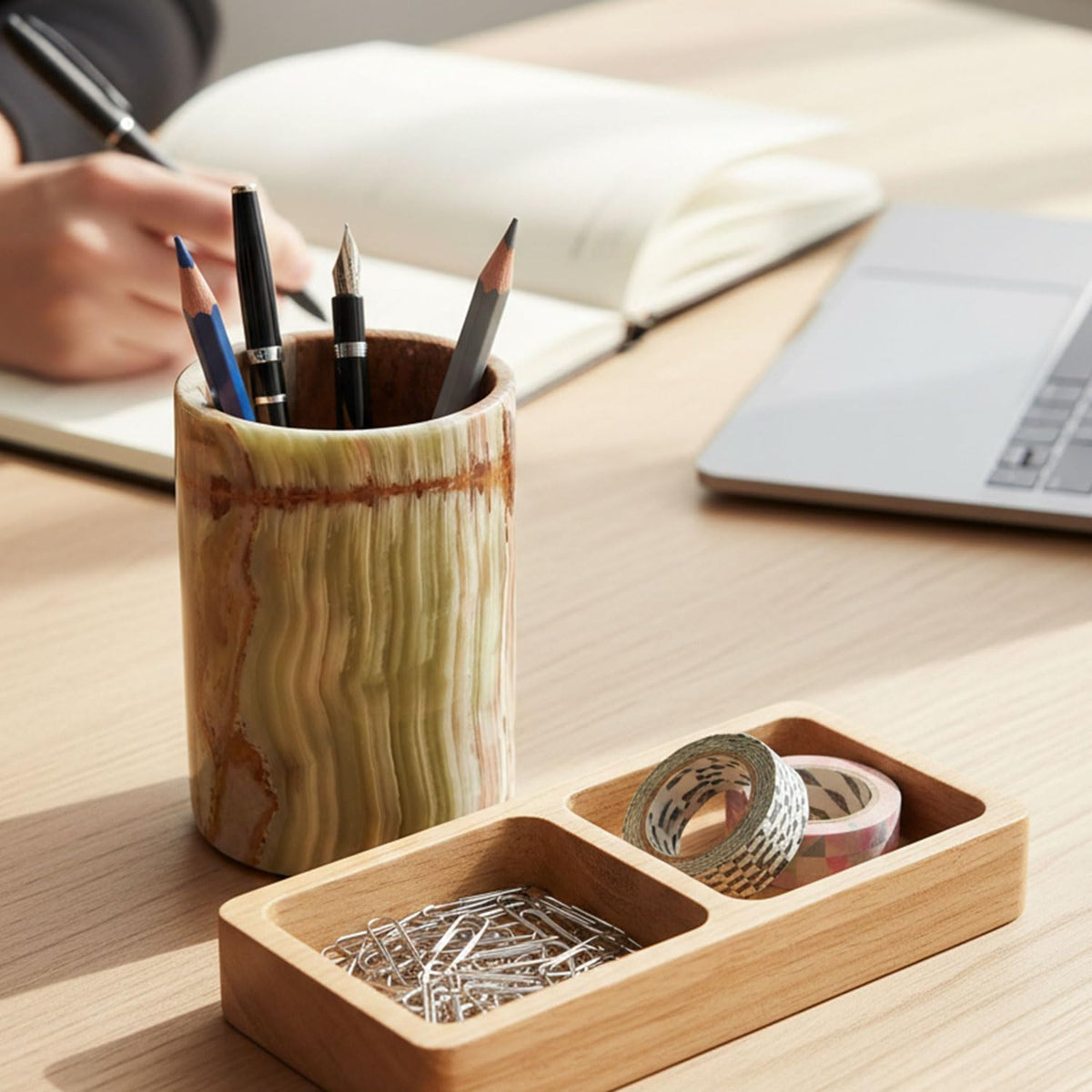 Radicaln Marble Pen Holder For Desk 4" Inches Green Onyx Handmade Marble Toothbrush Holder & Pen
