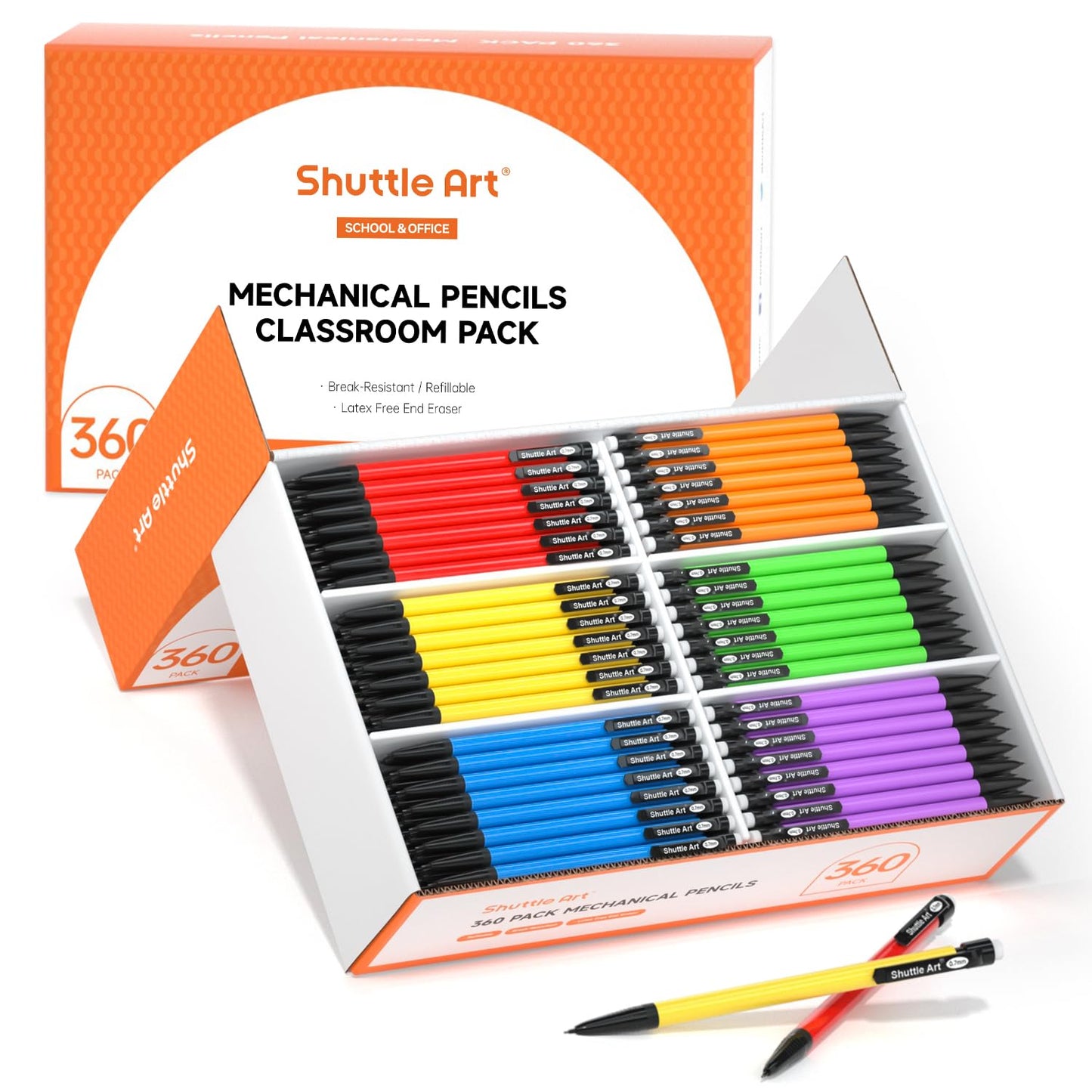 Shuttle Art Mechanical Pencils, 360 Pack Bulk Mechanical Pencils 0.7mm Medium Point, HB #2 Lead