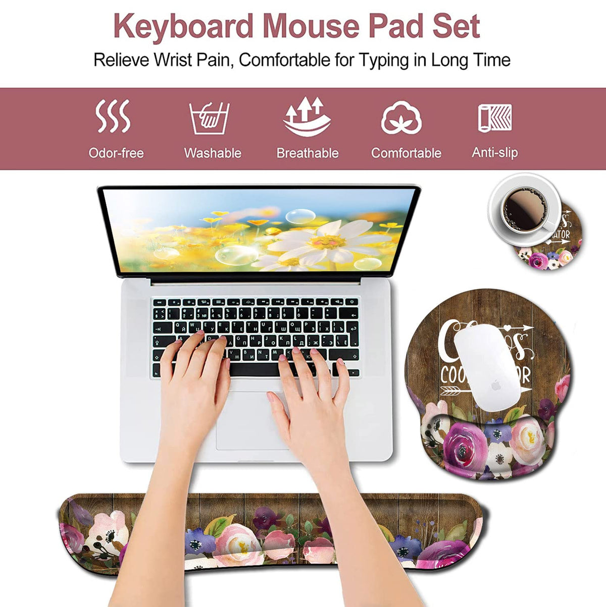 Chaos Coordinator Quotes Vintage Watercolor Floral Mouse Pad - Wrist Guard and Keyboard Wrist Rest