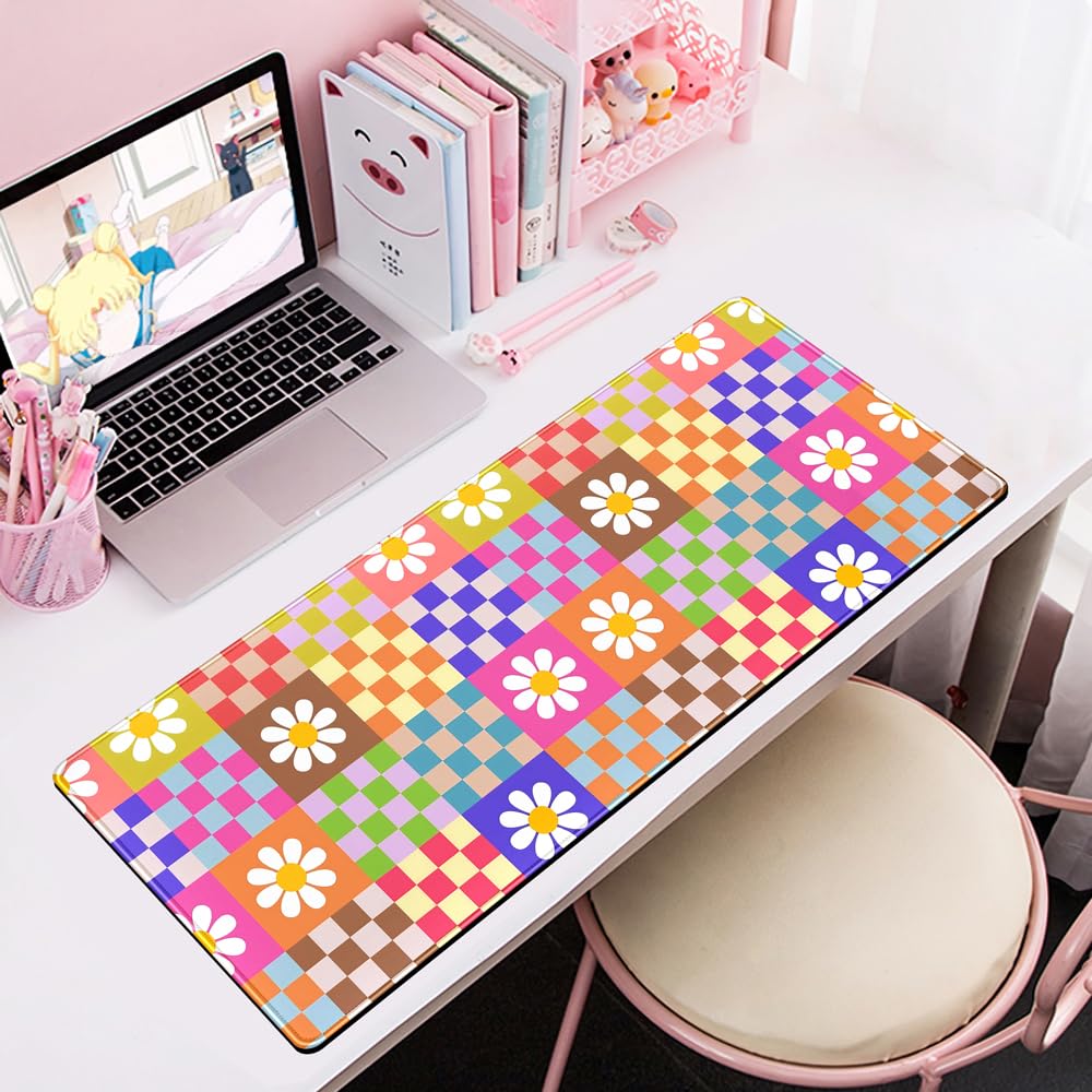 Pink Desk Mat Trendy Checkered Aesthetic Desk Pad Computer Large Mouse Pad Aesthetic Desk