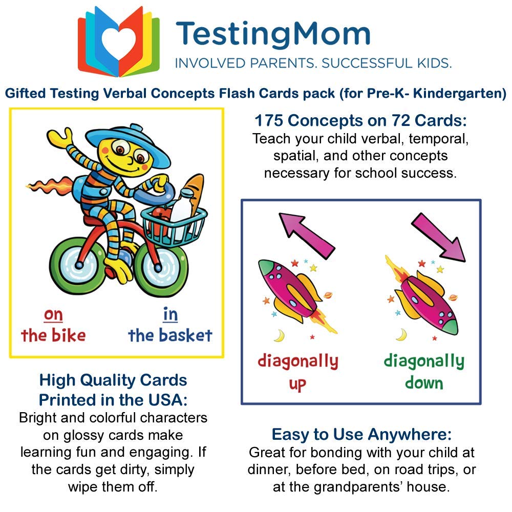TestingMom.com Gifted Learning Flash Cards – Verbal Concepts for Pre-K – Kindergarten – Educational