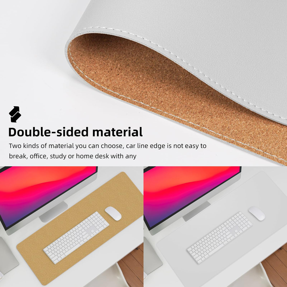 AFIING Leather Desk Pad Protector, Large Desk Mat with Natural Cork & PU Leather, Mouse Pad