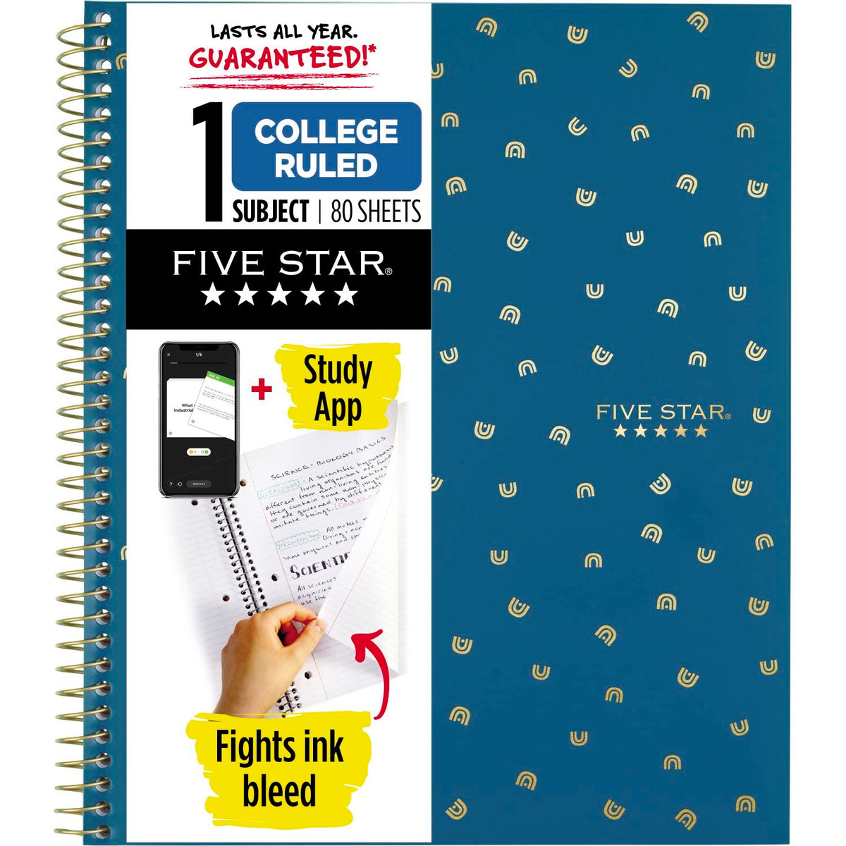 Five Star Spiral Notebook + Study App, 1 Subject, College Ruled Paper, 8-1/2" x 11", 80 Sheets, 1