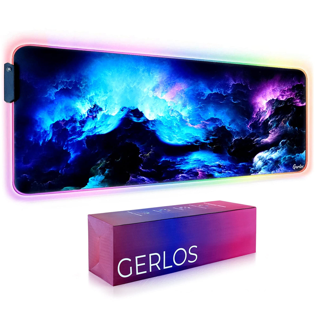 Gerlos RGB Gaming Mouse Pad, Large LED Desk Mat for Gamer, 31.5" x 11.8"