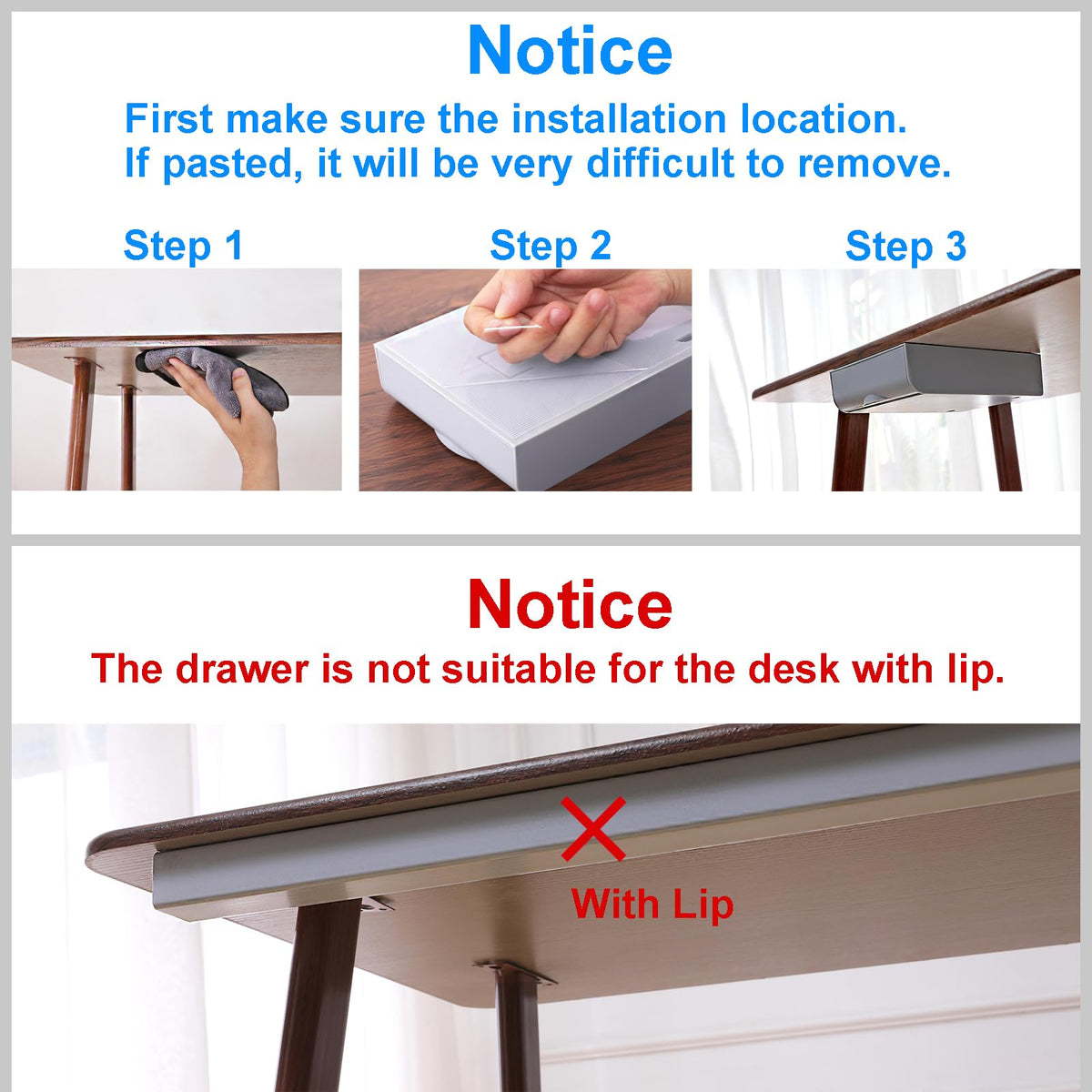 LuluEasy 2 Pack Under Desk Drawer Self-Adhesive Desktop Storage Organizer, Hidden Attachable Slide