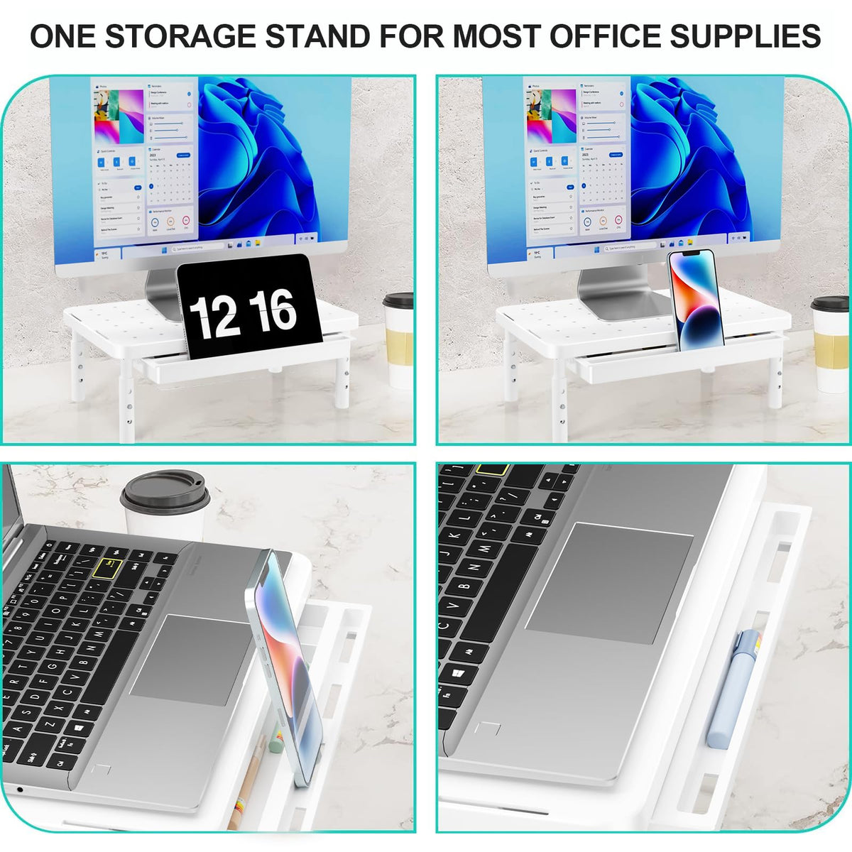 WALI Computer Monitor Stand with Storage, Monitor Riser 3 Height Adjustable