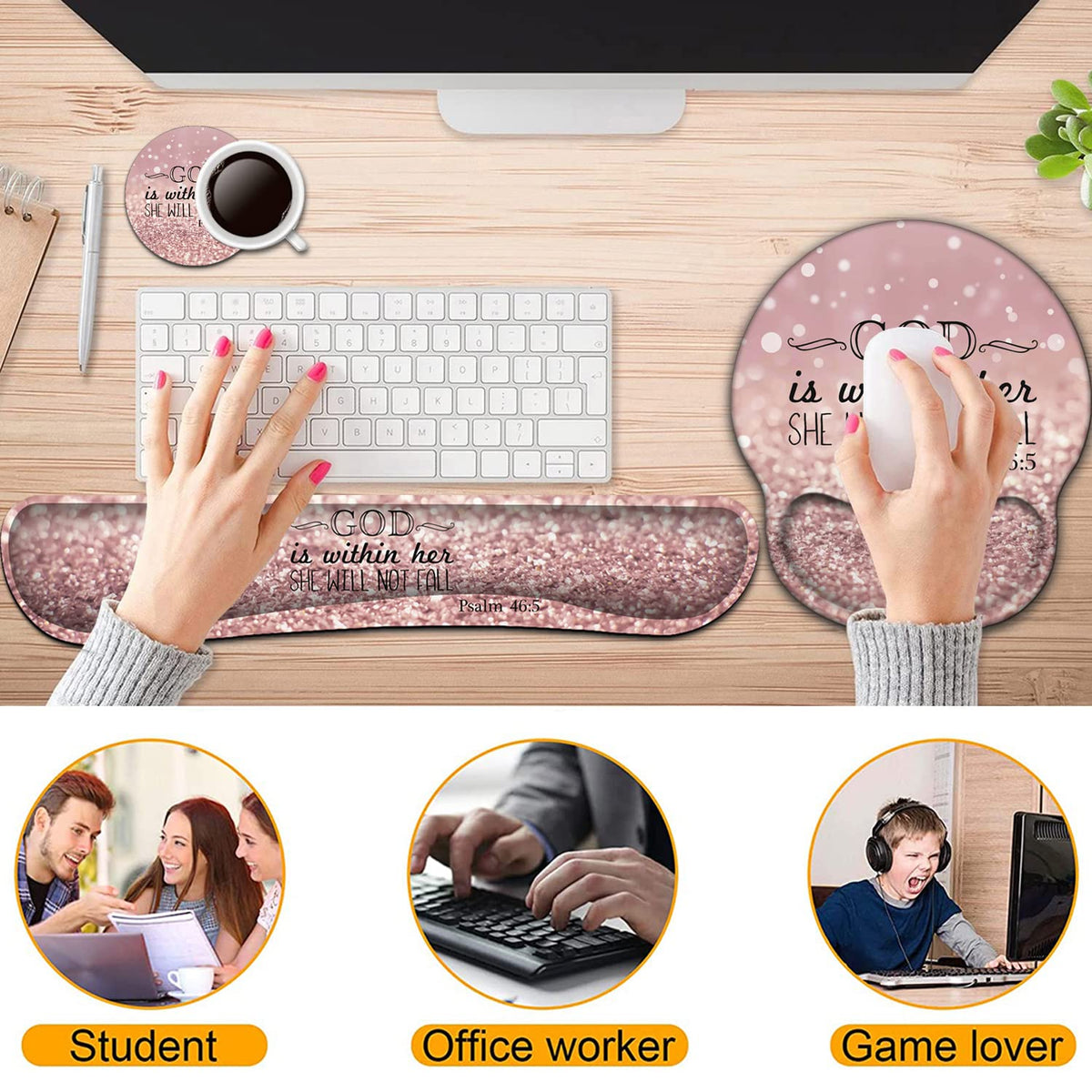 Keyboard Wrist Rest and Mouse Pad with Wrist Support, Ergonomic Mouse Pad Coaster, Easy Typing Pain