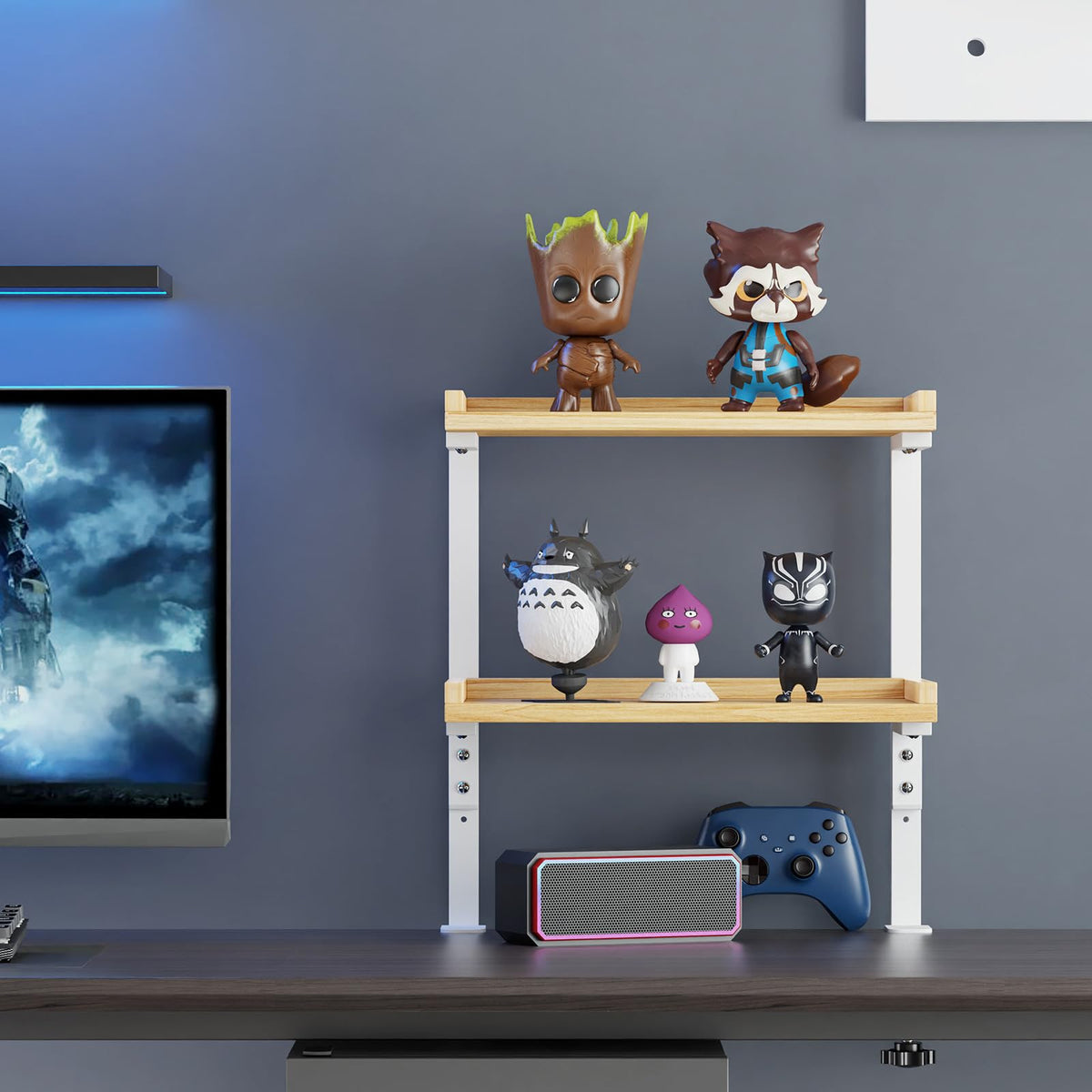 ART-GIFTREE Clamp On Desk Shelf 2-Tier, 12.6 inch Wood Shelving Unit for Office Desk/Gaming