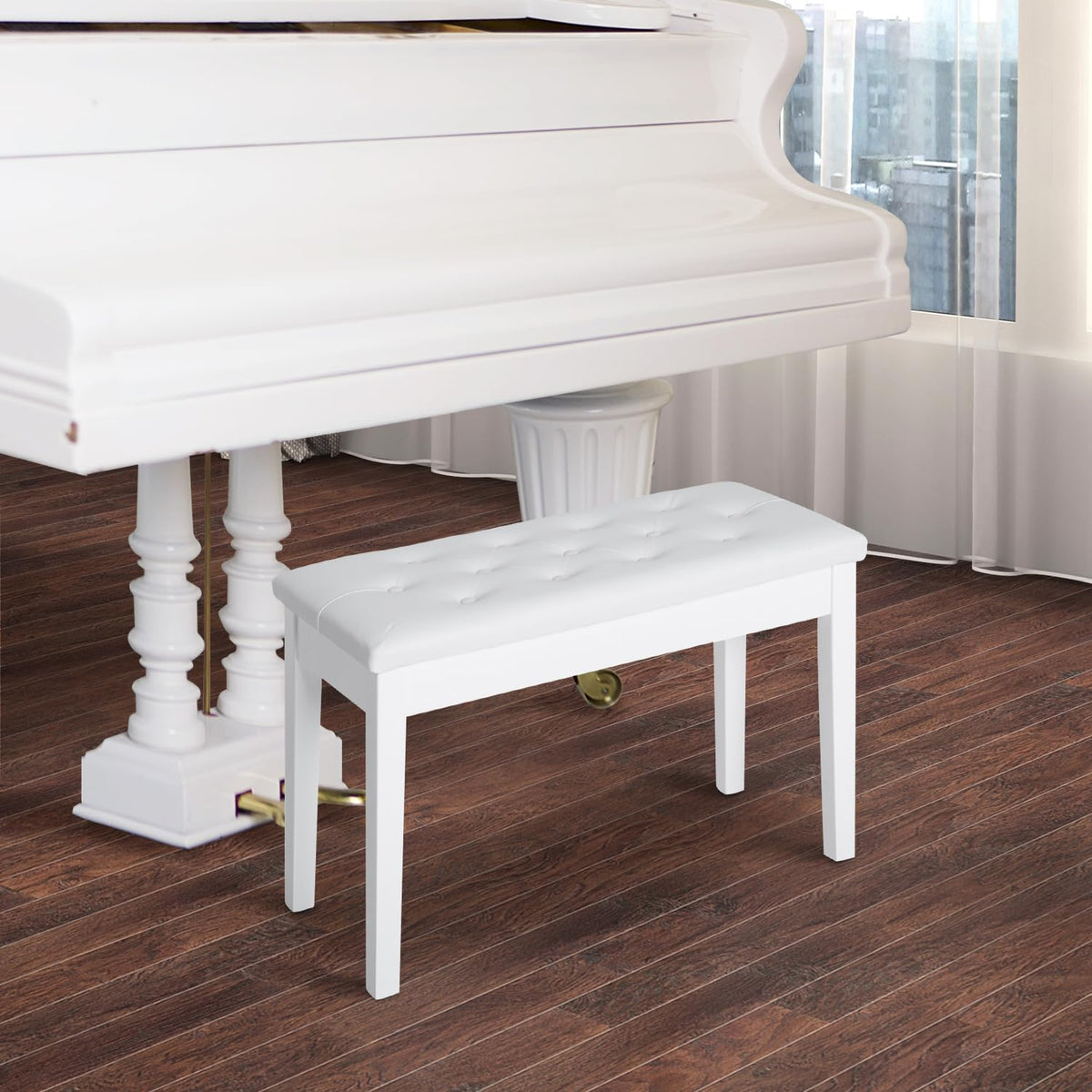 HOMCOM Piano Bench with Faux Leather Padded Cushion, White