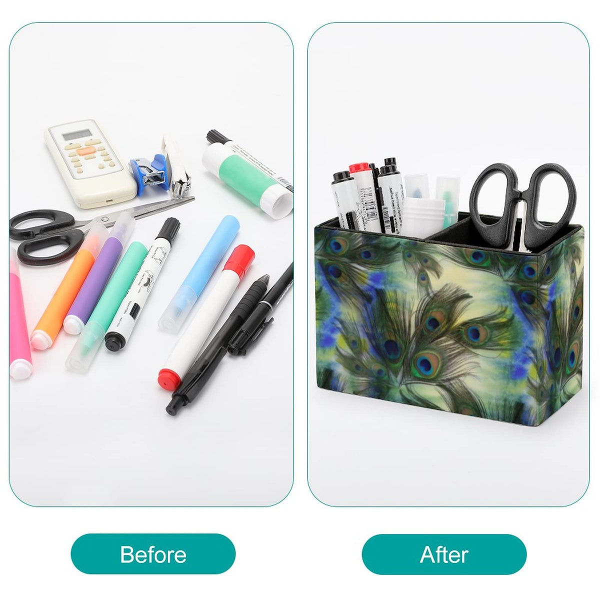 Niapessel Pencil Holder for Desk, Peacock Feathers Pen Holder Storage Desktop Pen Organizer Desk