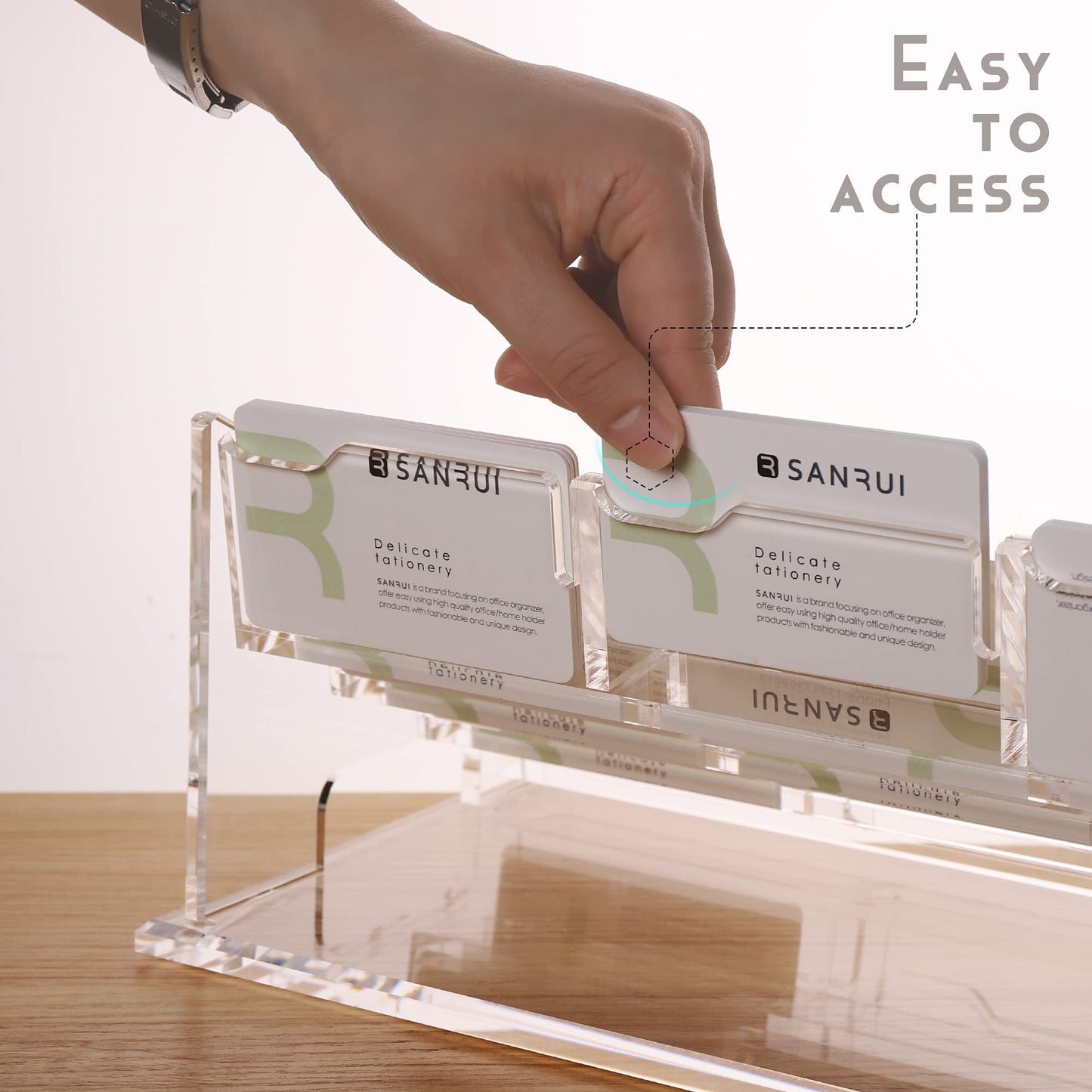 YUXUN Acrylic Business Card Holder for Desk-4 Tiers 16 Slots, Business Card Holder Case, Clear