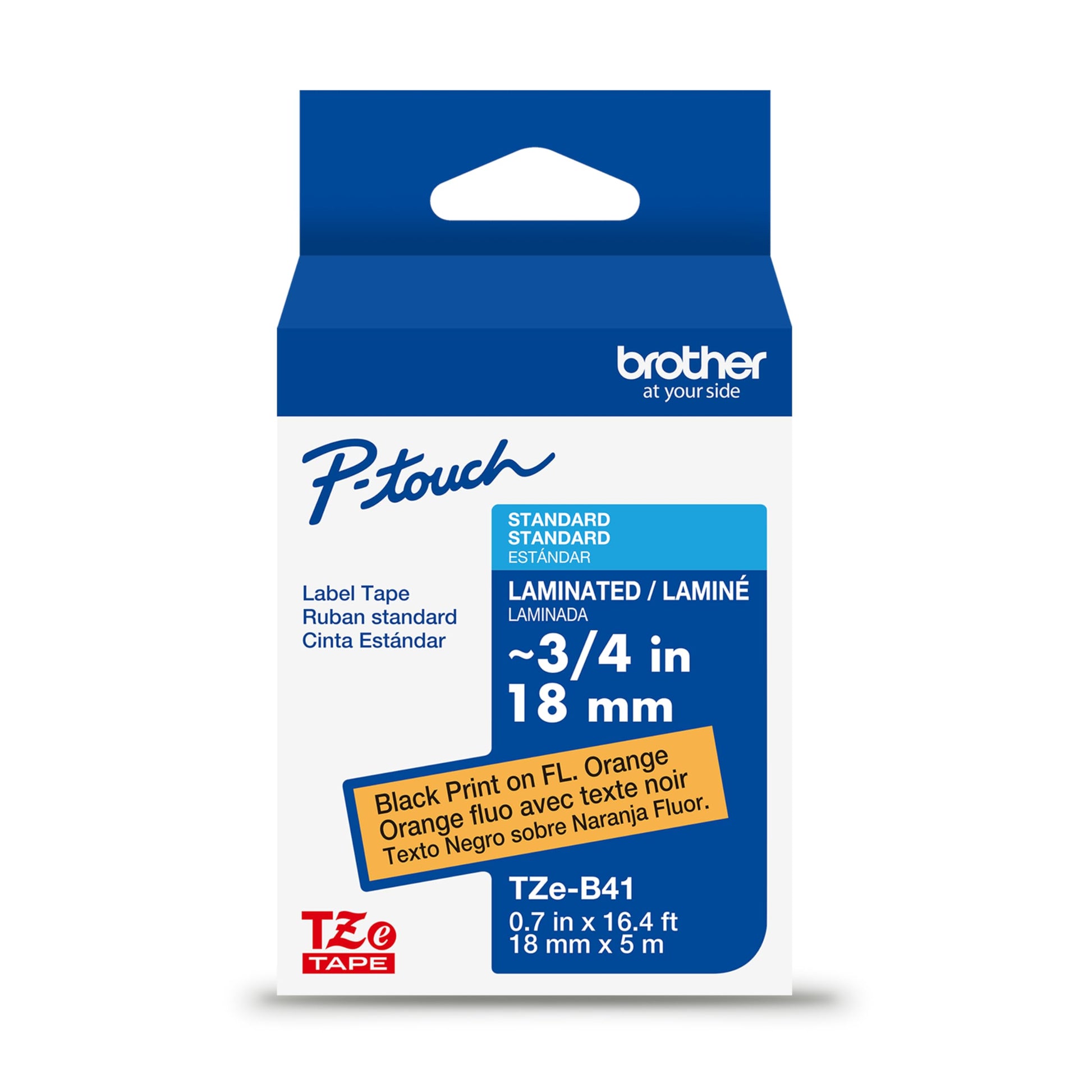Brother Genuine P-touch TZe Black Print on Fluorescent Orange Label Tape (TZeB41), Laminated