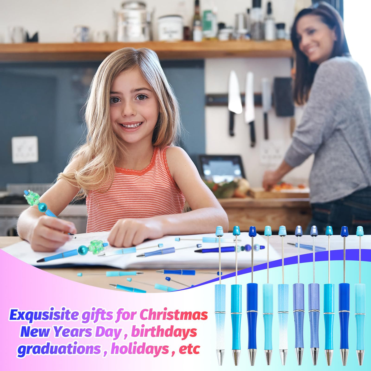 DASTTUIS 150 Pieces DIY Beadable Pen Kit – 50 Plastic Ballpoint Pens with Refills & Bags – School