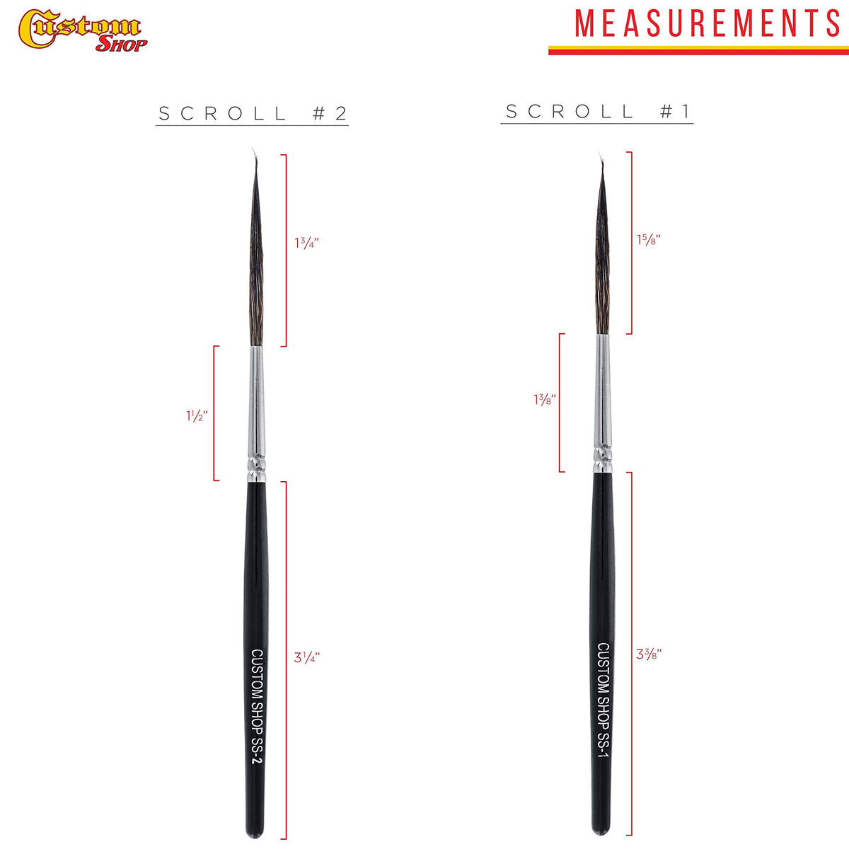 Custom Shop SS Scroll/Script Writer Pinstriping Brush Kit (#1 & #2)