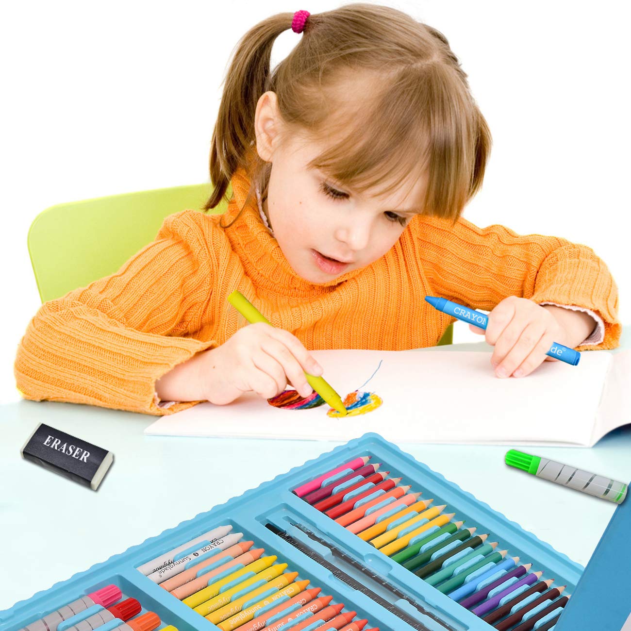 Sunnyglade 185 Pieces Double Sided Trifold Easel Art Set Art Supplies Blue