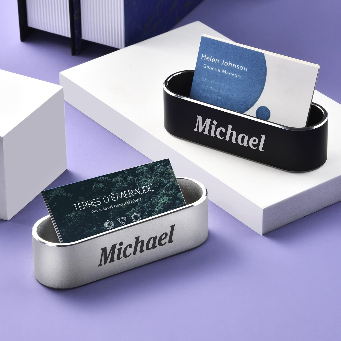 nyareka Personalized Metal Business Card Holder for Desk