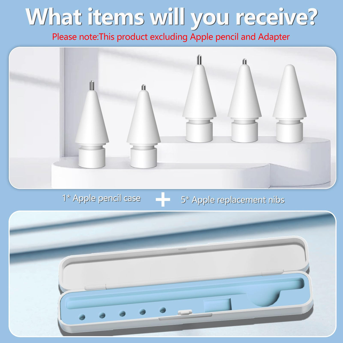 Inesore for Apple Pencil Case with 5 Pcs Replacement Tips (Blue)