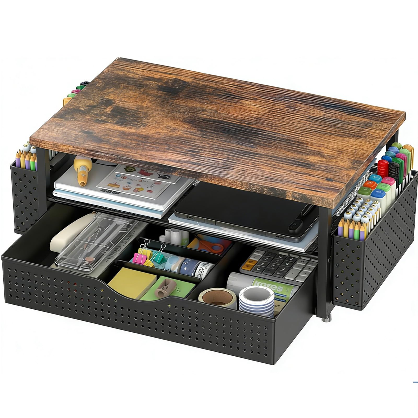 Spacrea Desk Organizers and Accessories, Printer Stand with Storage, Wood