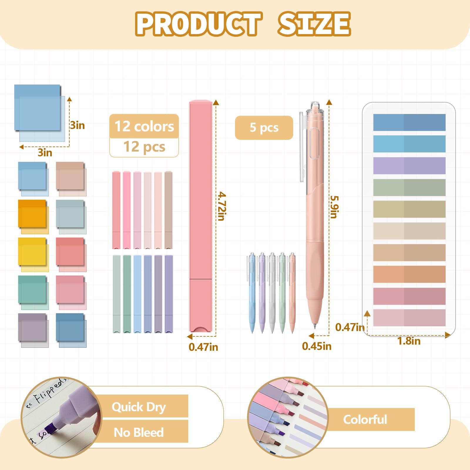 Jutom 39 Pcs Aesthetic Book Annotation Kit,Cream,Cute Style