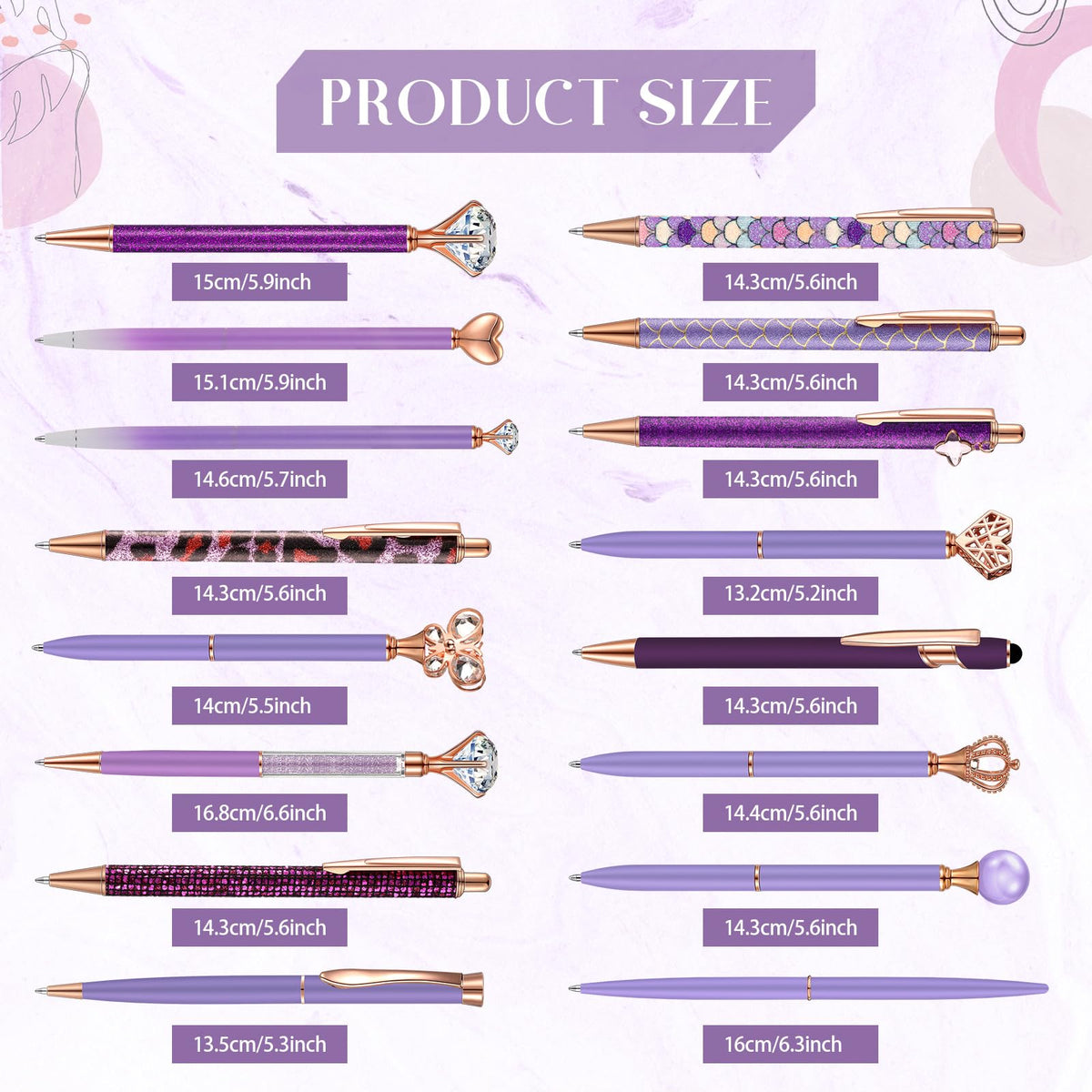Colarr 16 Pcs Crystal Diamond Glitter Pens Fancy Ballpoint,Purple