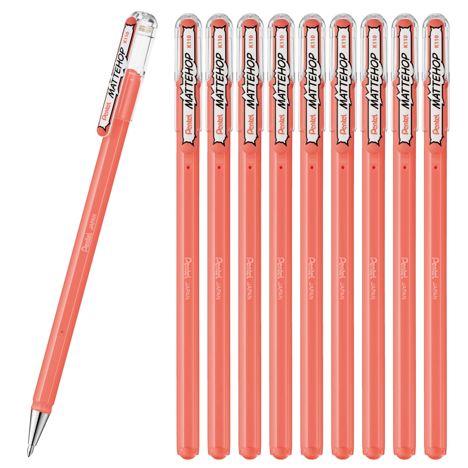 Pentel K110-VP2 Color Ballpoint Pen, Matte Hop, Coral Pink, 10 Count