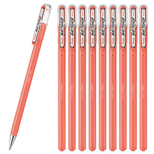Pentel K110-VP2 Color Ballpoint Pen, Matte Hop, Coral Pink, 10 Count