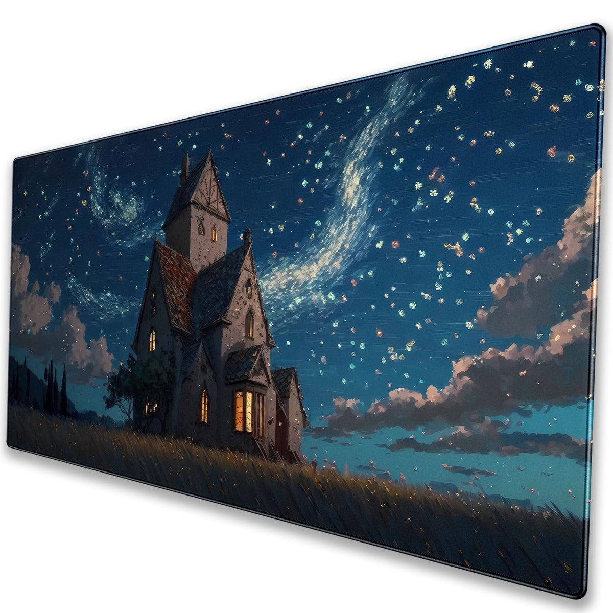 Starry Night Desk Mat, Abstract Swirl Large Mouse Pad 31.5x15.7 in